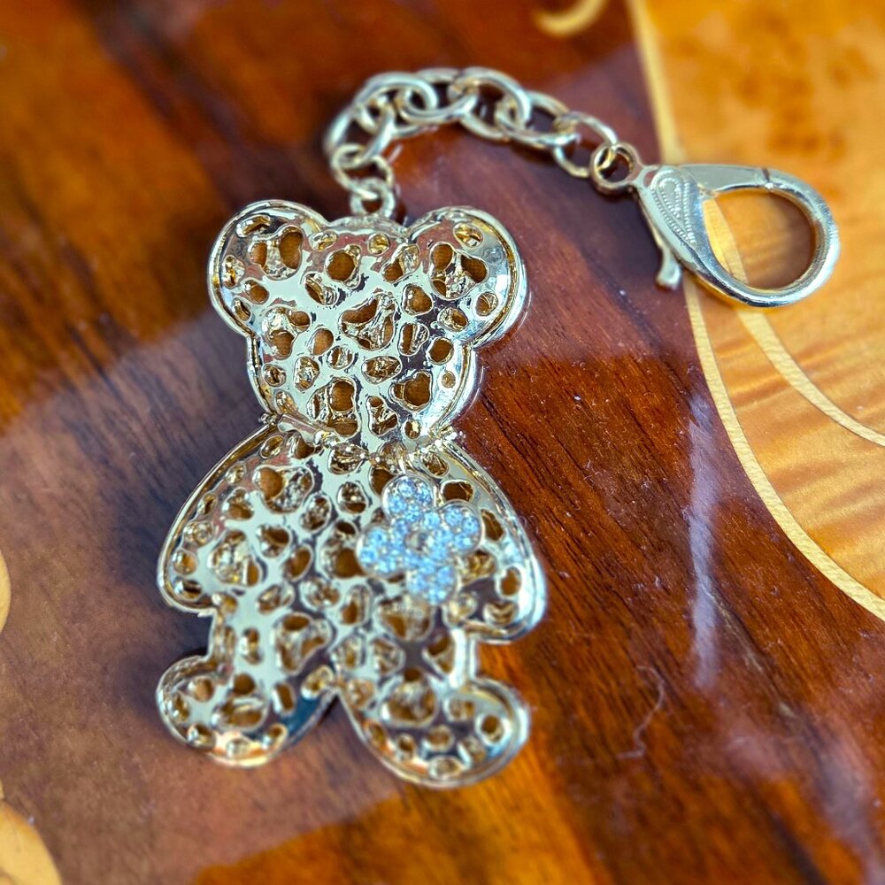 Cute Bear Cub Key Holder Gold tone & Leather